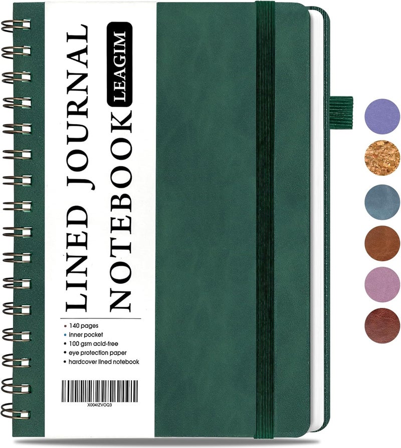 LEAGIM Lined Spiral Journal Notebook for Women & Men, College Ruled Hardcover Notebook for Work & Note Taking, Journals for Writing, 100 GSM, Business, School, 140 Pages, A5(5.8"x8.5") - Dark Green - Image 1